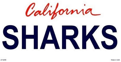 SHARKS California State Background Metal License Plate Craft Supply