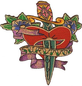 Tattoo Art Survivor Heart Patch - Embroidered Patch Applique Craft Supply
