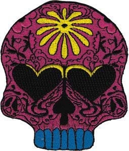 Yellow Flower Power Candy Skull Patch - Embroidered Patch Applique Craft Supply