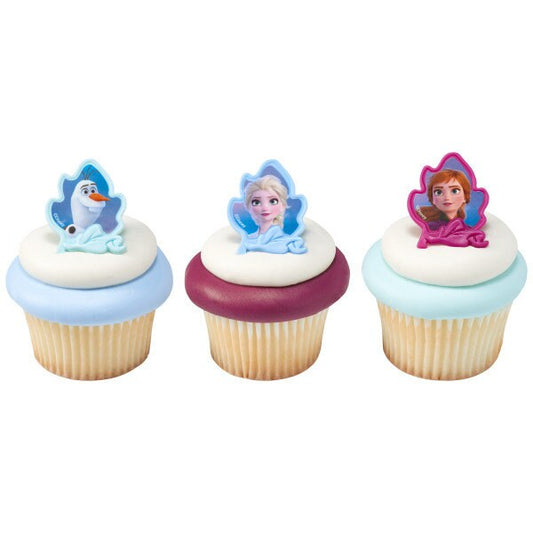 12 DISNEY FROZEN II Cupcake Rings Elsa Anna Olaf Cake Toppers for Birthday Party Decoration 2 Craft Supply