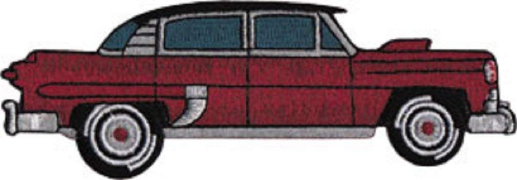 MAROON HOT ROD With Flames Patch - Embroidered Patch Applique Hot Rod - Car Culture Craft Supply
