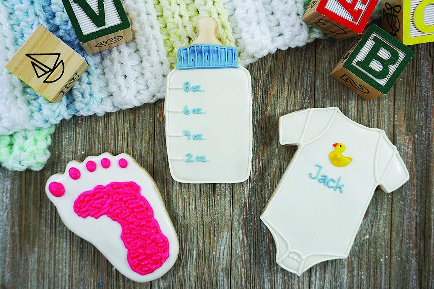 BABY Cookie Cutters, Onesie, Bottle, Foot, 3-Piece Set - Cakes Cupcakes Cookies Fondant Party Craft Supply
