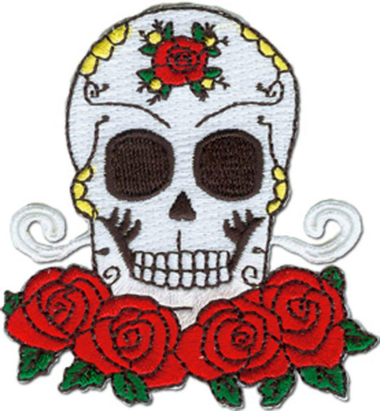 CANDY SKULL With Roses Patch - Skulls Embroidered Patch Applique