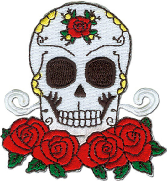 CANDY SKULL With Roses Patch - Skulls Embroidered Patch Applique Craft Supply
