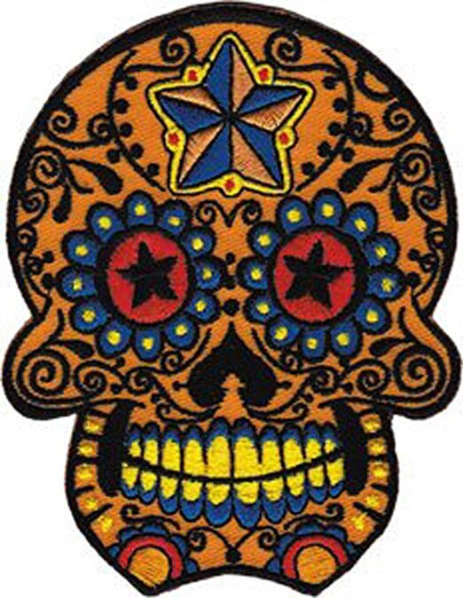 CANDY SKULL With Stars Patch - Skulls Embroidered Patch Applique