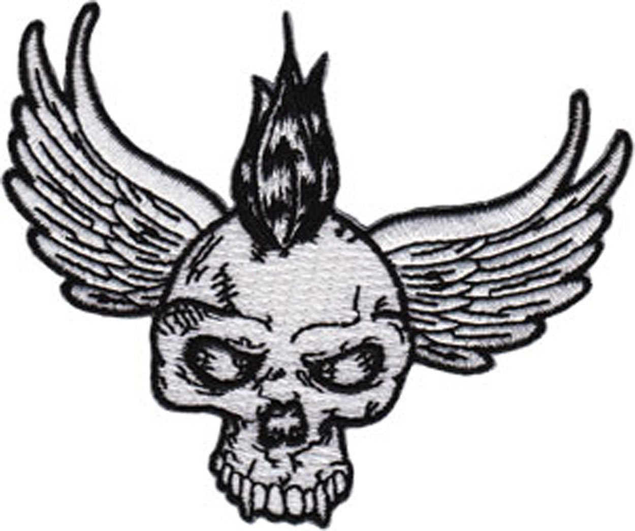 Winged Skull with Mohawk Patch - Skulls Embroidered Patch Applique Craft Supply