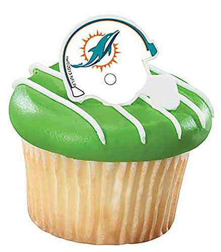 12 MIAMI DOLPHINS Cupcake Rings NFL Cake Toppers for Birthday Party Decoration