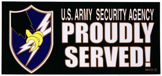 U.S. Army Security Agency PROUDLY SERVED! Bumper Sticker Decal - Veteran Vets Military Navy Marines Army Air Force