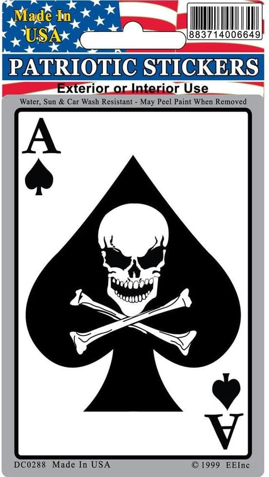 ACE OF SPADES Skull & Crossbones Sticker Decal - Patriotic American Military 2nd Amendment Death Ace