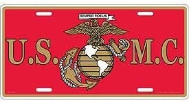 U.S.M.C. Red Logo Metal License Plate - Semper Fi USMC - Military Vet Veteran - United States Marine Corps Craft Supply