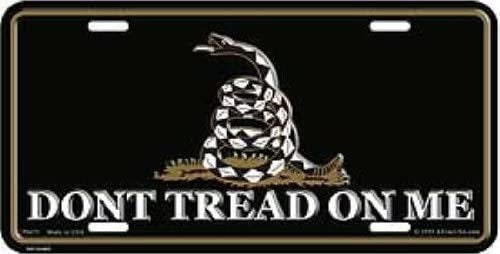Dont Tread On Me Black Metal License Plate - Patriotic American Military 2nd Amendment Gadsden Craft Supply