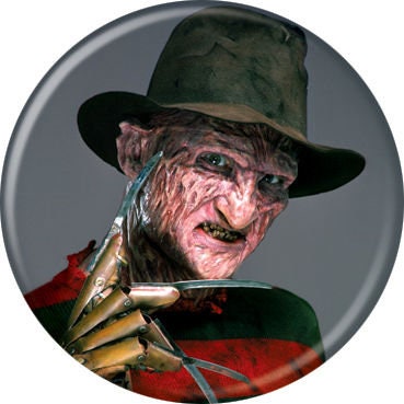 NIGHTMARE ON ELM Street Pinback Button Badge - Freddy on Grey - Classic Horror Movie! - Round 1.25" Button