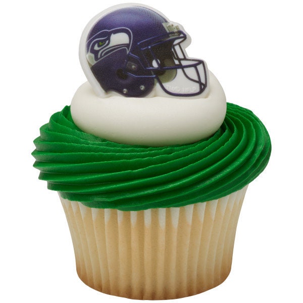 12 SEATTLE SEAHAWKS Cupcake Rings NFL Cake Toppers for Birthday Party Decoration