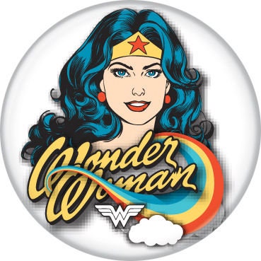 WONDER WOMAN Pinback Button Badge - White Background DC Comics - Round 1.25" Button