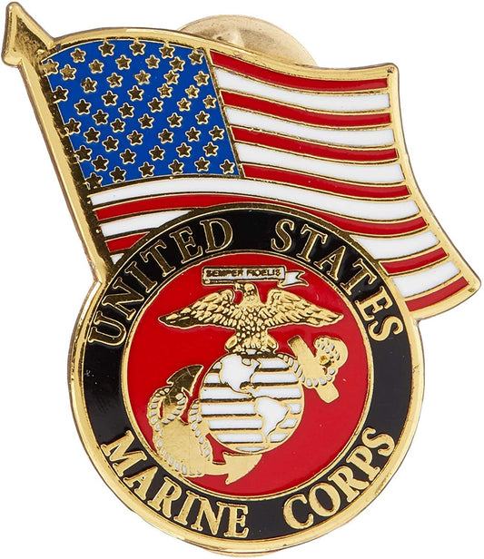 US MARINE CORPS Logo With American Flag Military Lapel Pin - Enamel Pin for Backpack Tie Shirt Trading Button Pinback Craft Supply