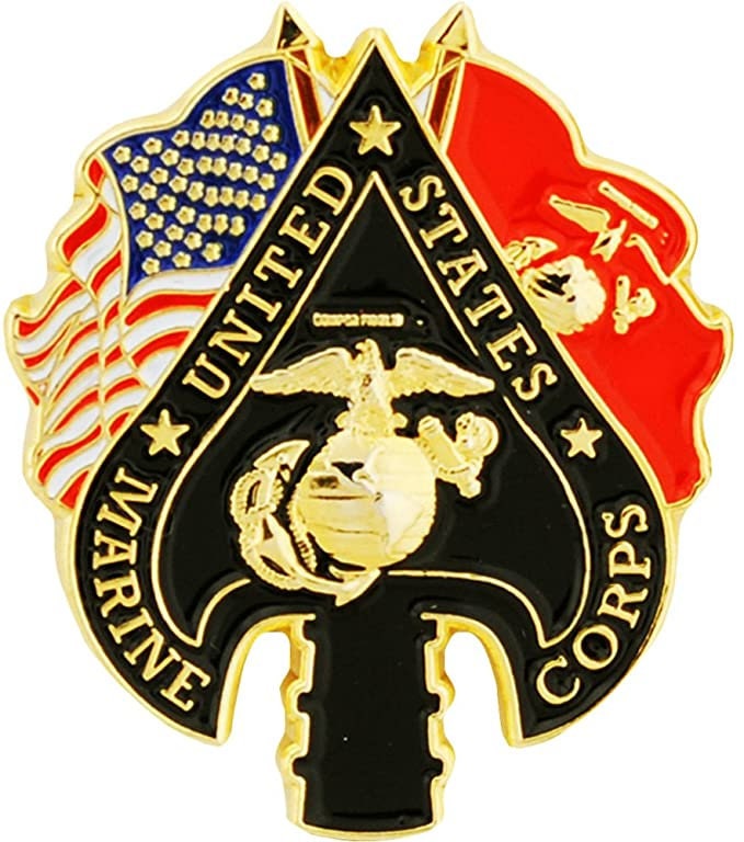 US MARINE CORPS Spade & Flags Usmc Military Lapel Pin - Enamel Pin for Backpack Tie Shirt Trading Button Pinback Craft Supply