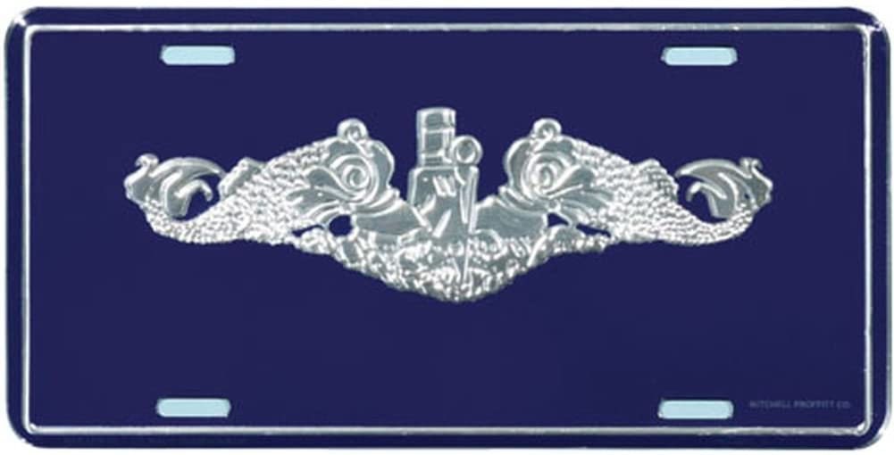 U.S. NAVY Submarine Dolphin Silver Metal License Plate - Military Vet Veteran - USN United States Navy Submarine Dolphin Silver