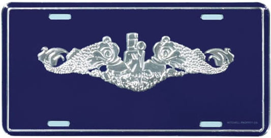 U.S. NAVY Submarine Dolphin Silver Metal License Plate - Military Vet Veteran - USN United States Navy Submarine Dolphin Silver