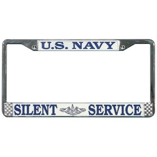 U.S. NAVY Silent Service Metal Chrome License Plate Frame - USN United States Navy Submarine Silent Service Craft Supply