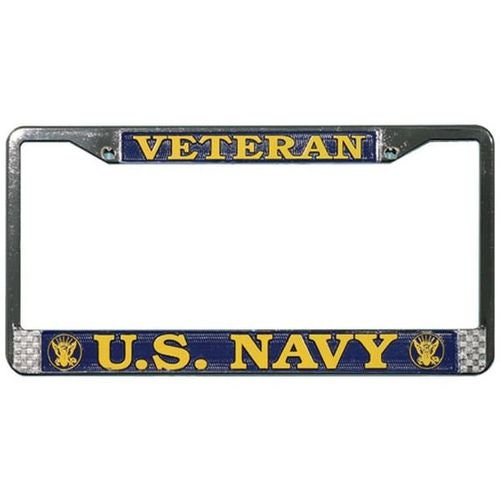 U.S. NAVY Veteran Metal Chrome License Plate Frame - USN United States Navy Veteran Vet