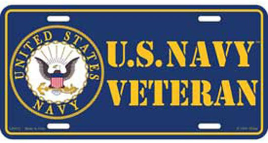 U.S. NAVY Veteran Logo Metal License Plate - Military Vet Veteran - United States Navy