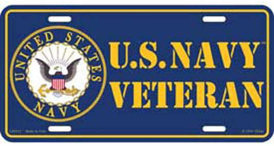 U.S. NAVY Veteran Logo Metal License Plate - Military Vet Veteran - United States Navy Craft Supply
