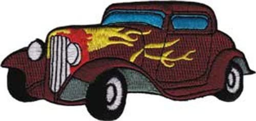 BROWN HOT ROD With Flames Patch - Embroidered Patch Applique Hot Rod - Car Culture Craft Supply