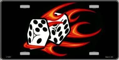 HOT FLAMING DICE Red Metal License Plate Sign Novelty Vanity Shooting Dice Craft Supply