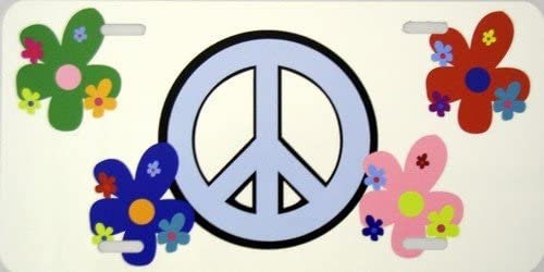 PEACE SIGN With Flowers Metal License Plate Sign Novelty Vanity Craft Supply