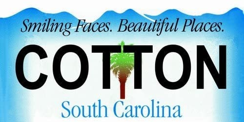 COTTON South Carolina State Background Metal License Plate Sign Novelty Vanity