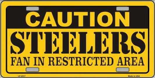 CAUTION STEELERS FAN In Restricted Area Metal License Plate Sign Novelty Vanity Football Craft Supply