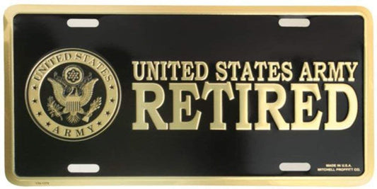 U.S. ARMY Retired Metal License Plate - Military Vet Veteran - United States Army Retired Craft Supply