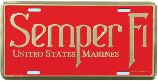 United States Marine Corps Semper Fi Metal License Plate - Military Vet Veteran - United States Marines USMC Semper Fi