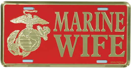 MARINE WIFE Eagle Globe & Anchor Metal License Plate - Military Vet Veteran - United States Marines USMC Eagle Globe Anchor Ega