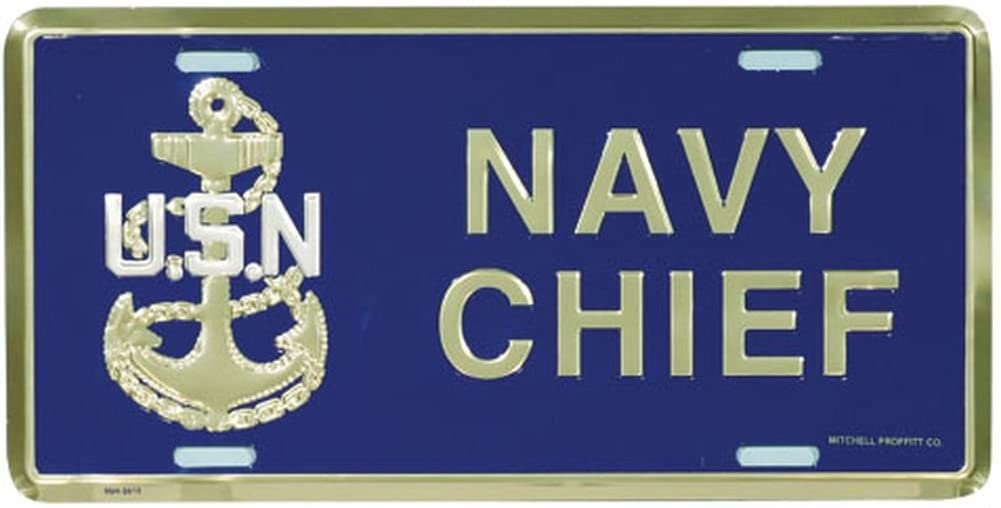 U.S. NAVY CHIEF Metal License Plate - Military Vet Veteran - USN United States Navy E-7 Chief Craft Supply