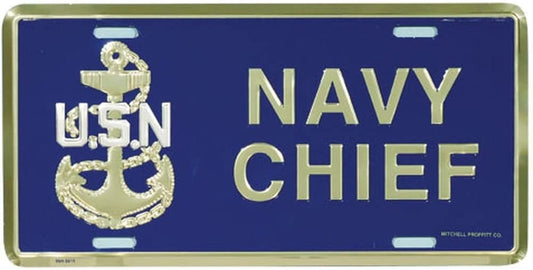 U.S. NAVY CHIEF Metal License Plate - Military Vet Veteran - USN United States Navy E-7 Chief Craft Supply