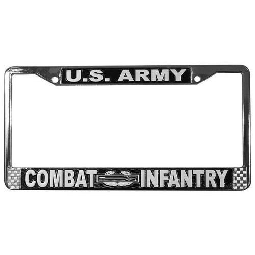 U.S. ARMY COMBAT INANTRY Metal Chrome License Plate Frame United States Army Combat Infantry Craft Supply