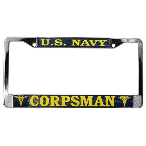 U.S. NAVY Corpsman Metal Chrome License Plate Frame - USN United States Navy Corpsman