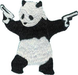 Panda with Gun Patch - Embroidered Patch Applique - Panda Bear Zoo Animal Craft Supply