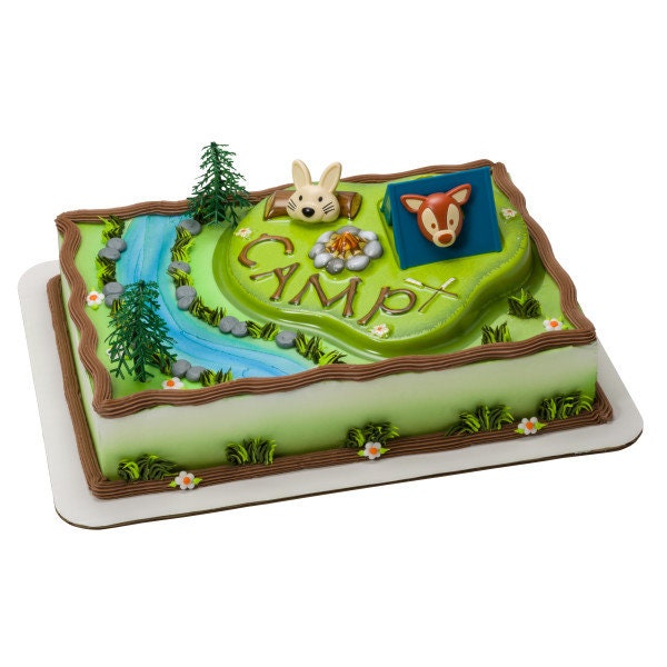 CAMPING Adventure Cake Topper Tent Campsite Deer Cake Decoration Decoset Birthday Craft Supply