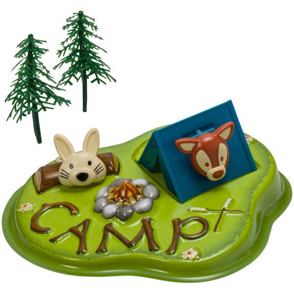 CAMPING Adventure Cake Topper Tent Campsite Deer Cake Decoration Decoset Birthday Craft Supply