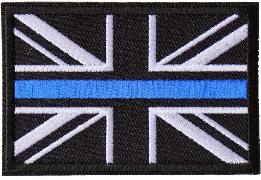 UK Thin Blue Line Flag Patch - Embroidered Patch Appliqué United Kingdom Law Enforcement Police Craft Supply