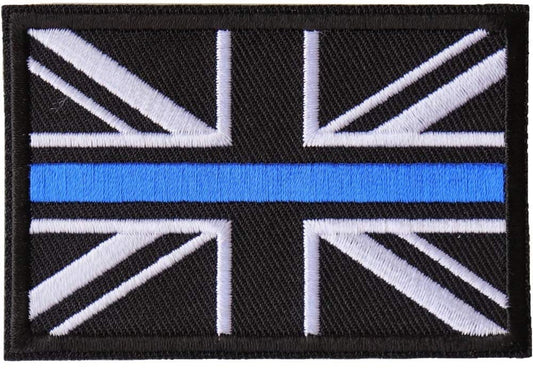 UK Thin Blue Line Flag Patch - Embroidered Patch Appliqué United Kingdom Law Enforcement Police Craft Supply