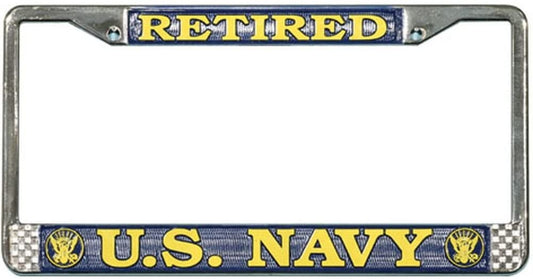U.S. NAVY RETIRED Metal Chrome License Plate Frame - USN United States Navy Craft Supply