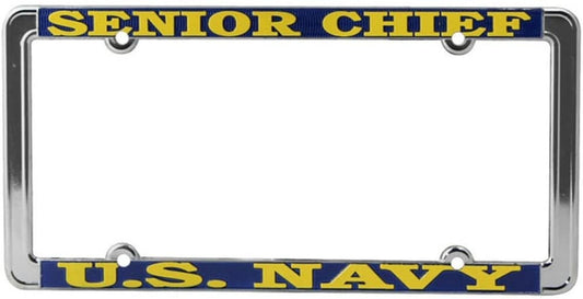 SENIOR CHIEF Navy Thin Rim Metal Chrome License Plate Frame United States U.S. Navy USN