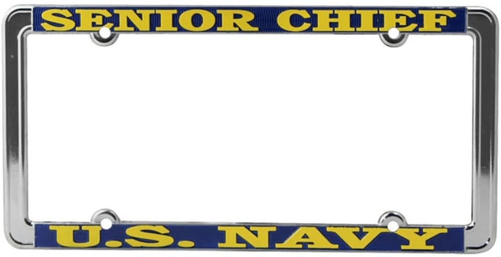 SENIOR CHIEF Navy Thin Rim Metal Chrome License Plate Frame United States U.S. Navy USN Craft Supply