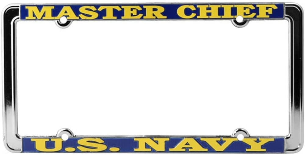 MASTER CHIEF Navy Thin Rim Metal Chrome License Plate Frame United States U.S. Navy USN
