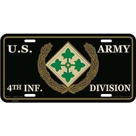 ARMY 4TH INFANTRY DIVISION Metal License Plate - Military Vet Veteran - United States Army Combat Soldiers