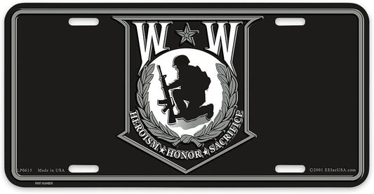 WOUNDED WARRIOR Military Metal License Plate - Veteran Charity Military Sept 11 Heroism Honor Sacrifice