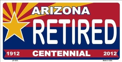 ARIZONA RETIRED Centennial State Background Metal License Plate Diamondbacks